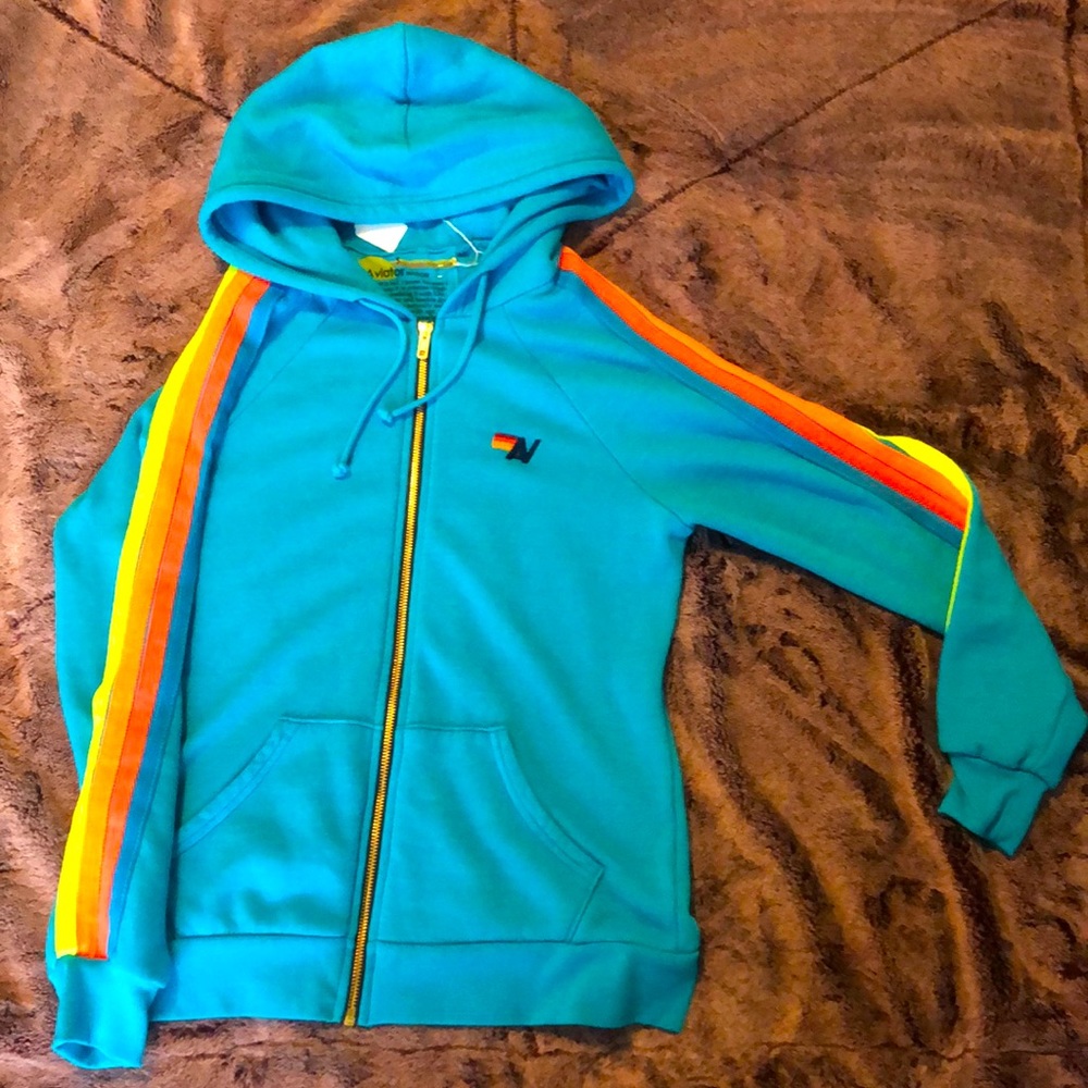 Aviator Nation Neon Blue 4 Stripe Hoodie